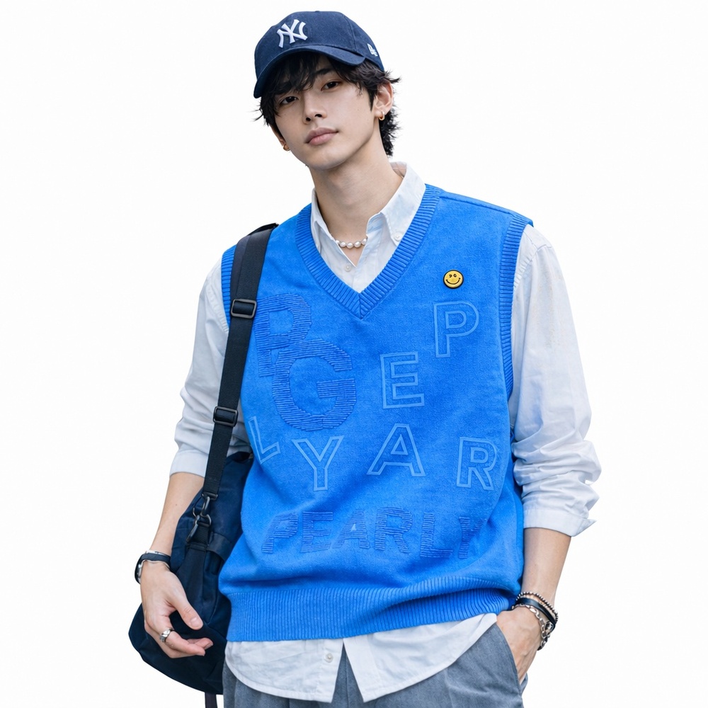 Pearly Gates Logo Knit Golf Vest Blue
